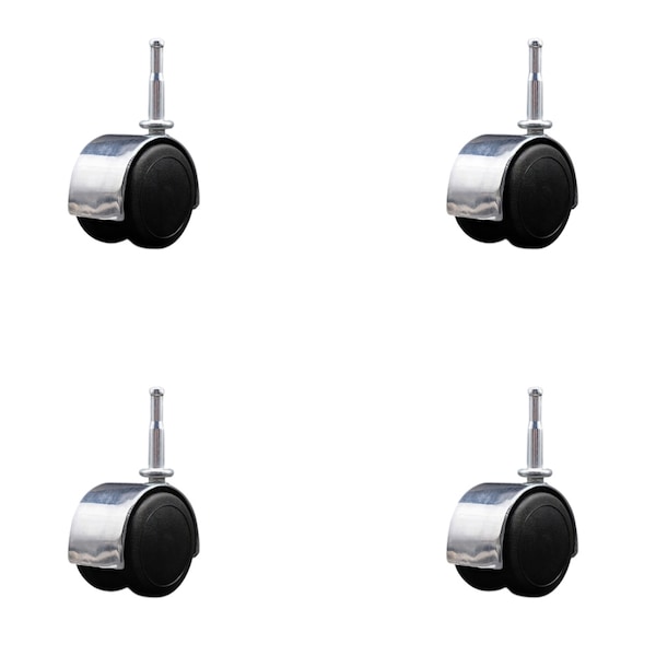 Service Caster 2'' Floor Safe Chrome Hooded Twin Wheel Caster Grip Neck Stem , 4PK SCC-GN02S50D-NYU-BC-4 - main